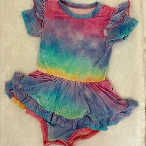 Birdie Bean 6-12 m Jemma Birdie Twirl Rainbow Tie-Dye Ruffle Skirted Baby Romper